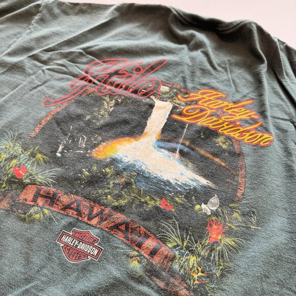 Vintage Y2K Harley Davidson 2007 Waterfall Hilo Hawaii Green Size XL Tee - Picture 1 of 6